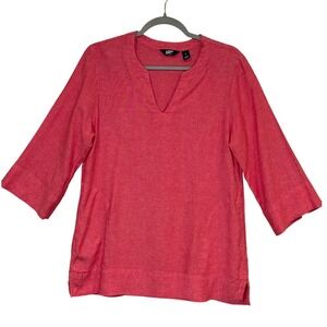 Lands' End Womens Tunic Top Pink Small Linen Blend 3/4 Sleeve Summer